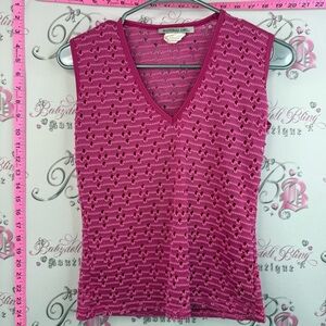 Material Girl tank top y2k pink bright Fuchsia Openwork V-Neck Tank Top
